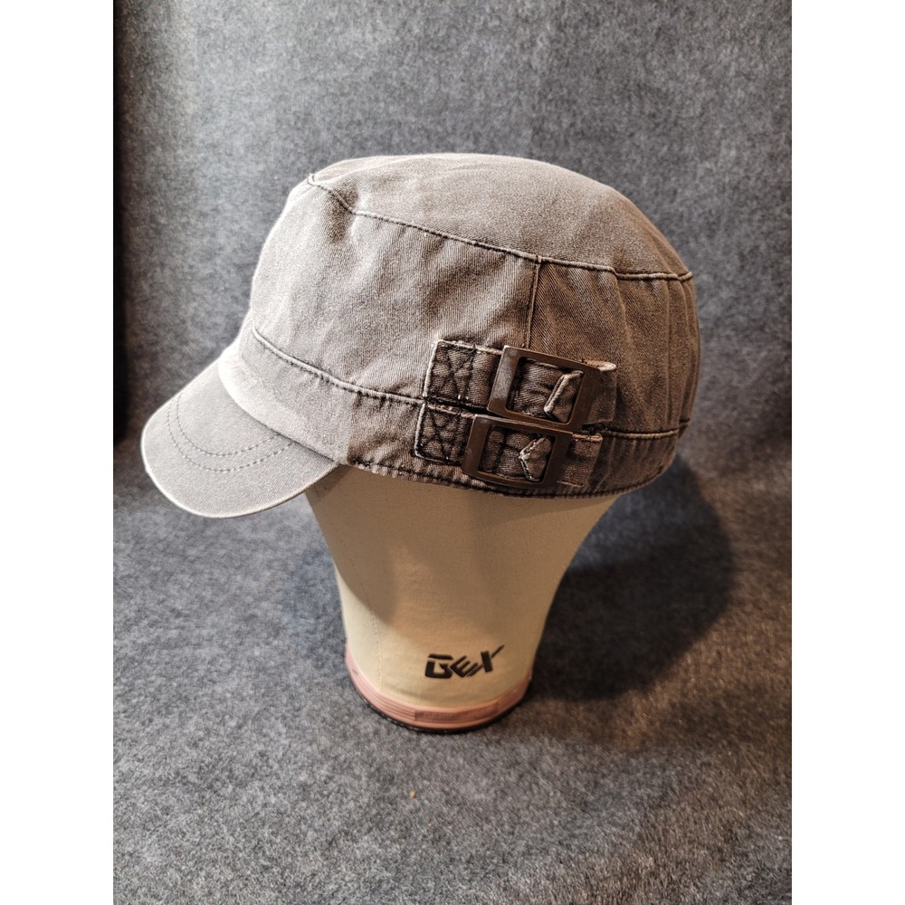 Faded Target Gray Cotton Cadet Military Hat Flat Top Cap Buckle Detail 061030185